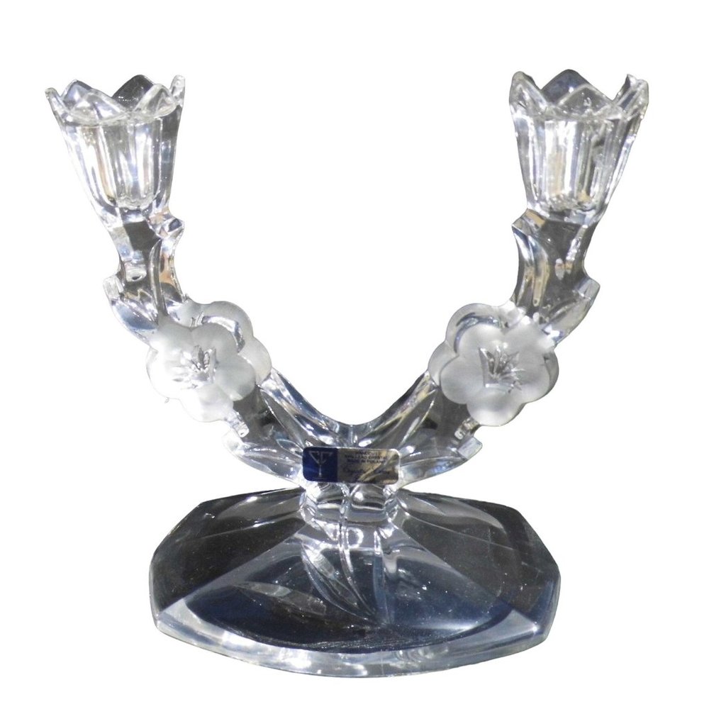 Candelabra double arm, etched 24% lead crystal, made in Poland CCI